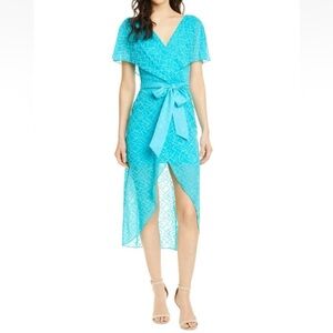 Alice & Olivia Silk-Cotton Tie-Waist Wrap Turquoise Dress - 8